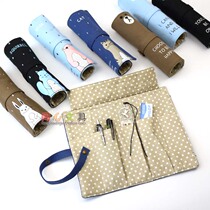 Student cute canvas Kumamoto family roller curtain pen bag men and women minimalist Korean creative cat pencil case