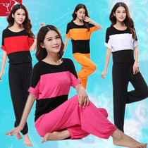 Spring and summer fitness clothing womens square dance clothing new short sleeve suit blouse loose dance clothing practice sports