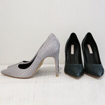 Korea Handmade Custom Light Cooked Fashion Sexy Famous Hime Light Lavish Pure Snake Leather Pointed High Heel Shoe 2 Colors