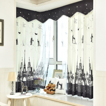 Simple European Eiffel Tower cotton wool curtain cloth childrens room boy bedroom bay window living room study