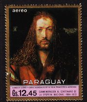 Paraguay famous painting stamps~Dürer self-portrait 1 new ticket painter look description