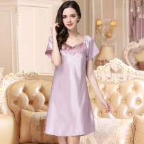 Pajamas womens summer night dress large size loose mom lace sexy can be worn outside ice silk night dress summer short-sleeved thin section