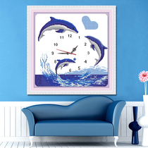 Printed cross-stitch watch New cross-stitch wall clock Dolphin lovers Large simple small living room series