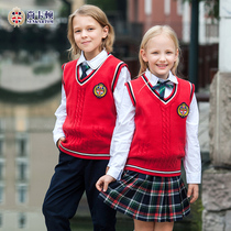 Shangkaten Red England Style Knitted Vest Kids Unisex Cotton Coats 301