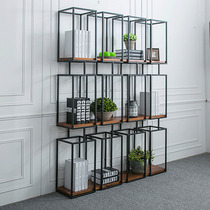  American screen partition Solid wood wrought iron bookshelf Retro shelf Creative display shelf Display shelf customization