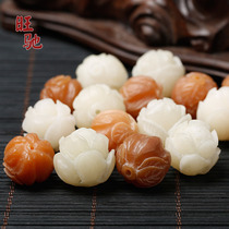 Factory direct supply hand-carved white jade Bodhi root carved lotus flower weathered bead single pendant DIY accessories