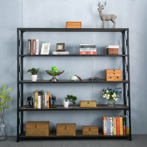 American wrought iron shelf Industrial style living room office decoration display rack Solid wood partition multi-layer bookshelf