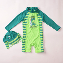  Childrens one-piece long-sleeved swimsuit boys foreign trade swimming stripes sunscreen baby baby British original single