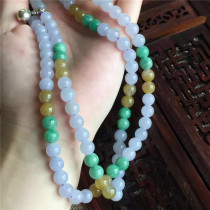 (Mingkai Jade) Natural A- cargo jade ice-run three-color necklace bead chain