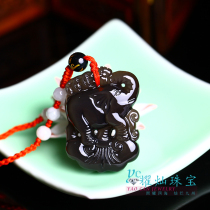 Yao Can ice color Obsidian wishful elephant pendant Crystal jewelry pendant men and women gifts