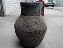 Folk collection of willow vine fish basket grain pieces and cash-box cupboard displays folk collection old objects