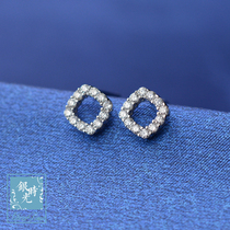 Silver time S925 sterling silver earrings micro diamond crystal square diamond earrings creative fashion temperament earrings female