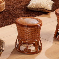 Rattan stool high-grade antique rattan stool solid wood shoe stool American rattan wooden stool rattan high stool