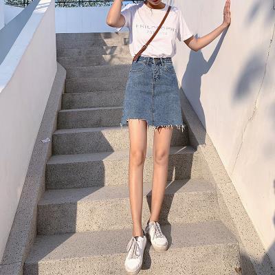 2020 spring new Korean high-waisted denim short skirt female ins super fire skirt a-line hip skirt irregular skirt