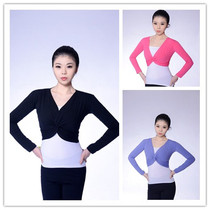 Female body practice belly dance long sleeve front twist coat outside Square Dance Dance dress knot fitness Latin dance suit