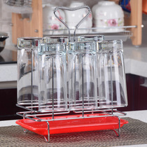 Household glass cup holder drying cup holder with tray cup holder square storage stainless iron storage home durable cup holder