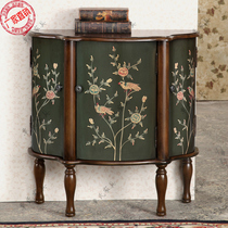 American countryside color painted Xuanguan cabinet European-style solid wood living room decorated with small cabinet retro cabinet semicircular side cabinet door hall cabinet