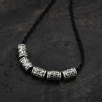 Original Handmade Black Rope Seedlings Silver Transfer Beads Necklace Clavicle Chain Womens Literary Art Folk Style Ornaments