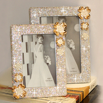 High-grade custom crystal rhinestone table photo frame set with diamonds Creative European photo frame Folding desktop portable photo frame