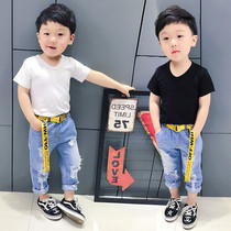 2 girls 8 baby boys white T-shirt short sleeve cotton 1-3 years old children black base shirt half sleeve summer tide
