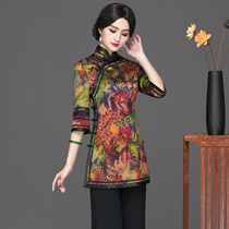 Chinese classic 2021 Spring and summer Tang dress top Mid-length daily Chinese literary Zen dress Womens modified cheongsam top