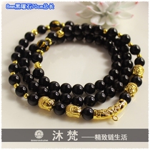 Thai Buddha chain natural black gold obsidian lapis lazuli men and womens Buddha chain chain necklace is not easy to fade