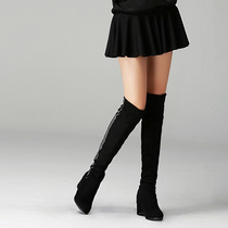 Meitenio high boots womens autumn and winter thin leg elastic boots Over the knee boots Inner height-increasing boots Velvet womens boots