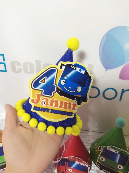 Tayo bus car Taiyou bus party dress up supplies baby birthday hat can be customized name age
