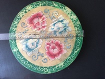  Characteristic solid wood painted cowhide tambourine Hand-painted drum Flower drum Ethnic drum cowhide drum Hand beat drum