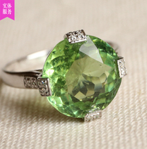 6 15 carat large natural apple green beeper ring with main stone 18k gold diamond inlay