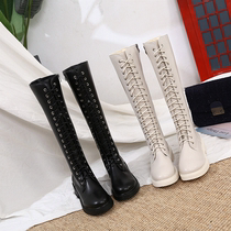Autumn spring flat-bottomed womens high boots but knee Rice white Net red boots Korean version of round head thin boots with Martin