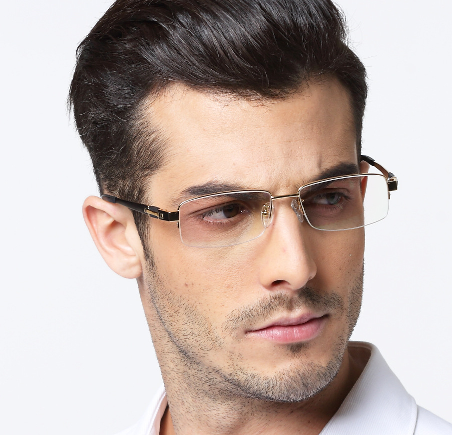 Business pure titanium myopia half frame glasses frame gun gray gold pure titanium glasses frame IP plating high quality