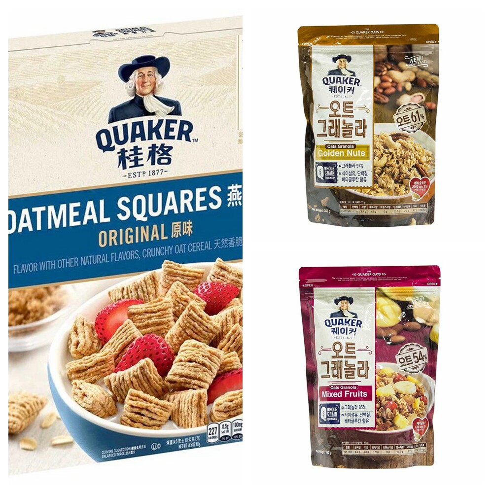 包邮QUAKER美国桂格燕麦方脆高钙谷物即食燕麦片早餐速食411g坚果评价- 淘宝网