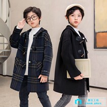 Children Wool Coat Spring Autumn New Boy Double Face Cashmere Big Clothes CUHK Tong Han Version Lian hat Hooded Jacket