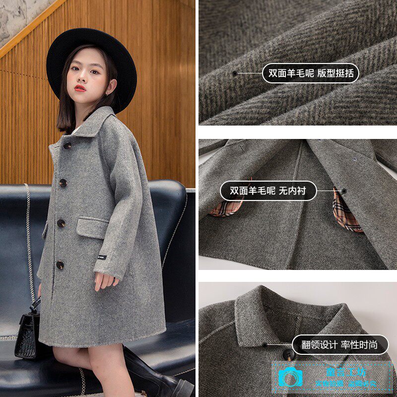 Autumn and winter new girls' double-sided cashmere woolen coat middle-aged boy's foreign style woolen coat children's woolen woolen top