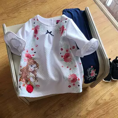 Children's suit Girl 1-7 years old princess sleeve flower elastic inner pants outer wear sleeve head small child Spring two-piece set