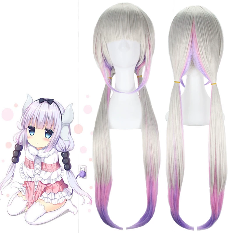 Kobayashi Rồng Của Người Giúp Việc Torconna Cosplay Bộ Tóc Giả Đôi Đuôi Ngựa 3 Màu gradient Tóc Giả Mũ Trùm Đầu