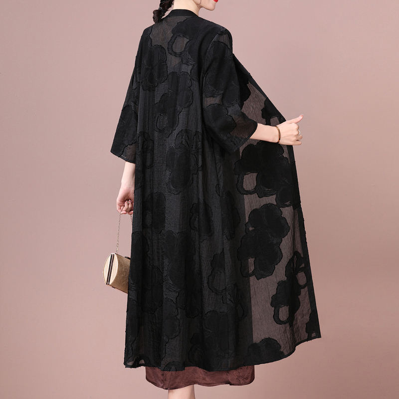 Long, Popular Cut-Out Cardigan, New Summer High-End Plus-Size Cardigan, Fashionable Thin Sun-Protective Windbreaker for Moms