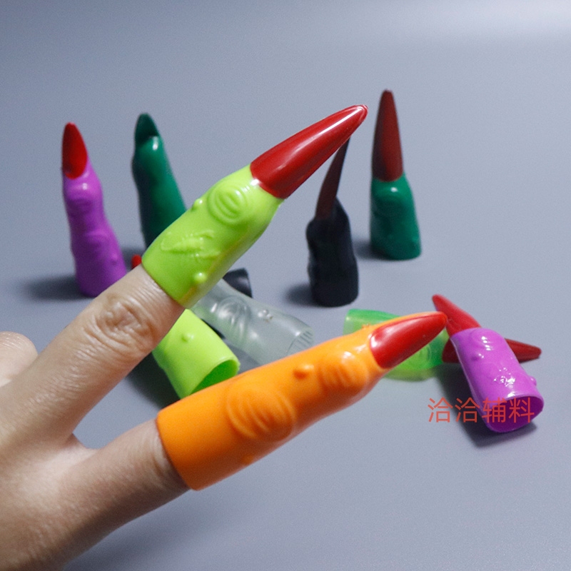 Colorful Halloween Nail Covers Halloween Prank Makeup Props DIY Fake Nail Finger Covers 6-6.5cm Long