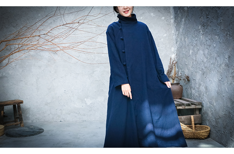 2018 mới cotton retro và linen phong cách Trung Quốc khóa cổ áo dài phần dày cộng với áo khoác nhung áo khoác cotton phục vụ trà nữ áo măng tô dài