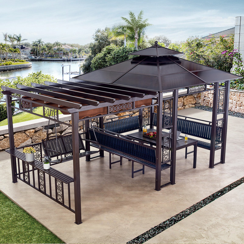 Outdoor new Chinese-style outdoor leisure pavilion grape trellis homestay garden courtyard climbing rattan trellis swing antiseptic wood pavilion