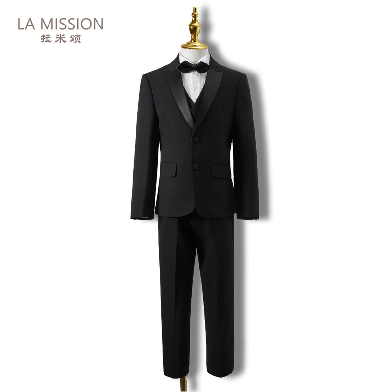 New Affordable Version [Di@R] Black Exquisite Satin Collar Boys' Suit Children's Suit Boys' Formal Wear