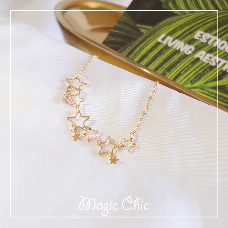 Girly nối sao rỗng flash kim cương Nhật Bản ngọt ngào vàng tươi vòng đeo tay vòng chân sử dụng quà tặng kép vòng đeo tay phong thủy