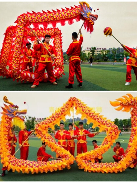 Dragon Dance Props, National Standard Dragon, High-Quality Density Silk Cloth Dragon, Steel Wire Dragon, Dragon Eyes with Lights, National Standard No. 3 Silk Cloth Dragon
