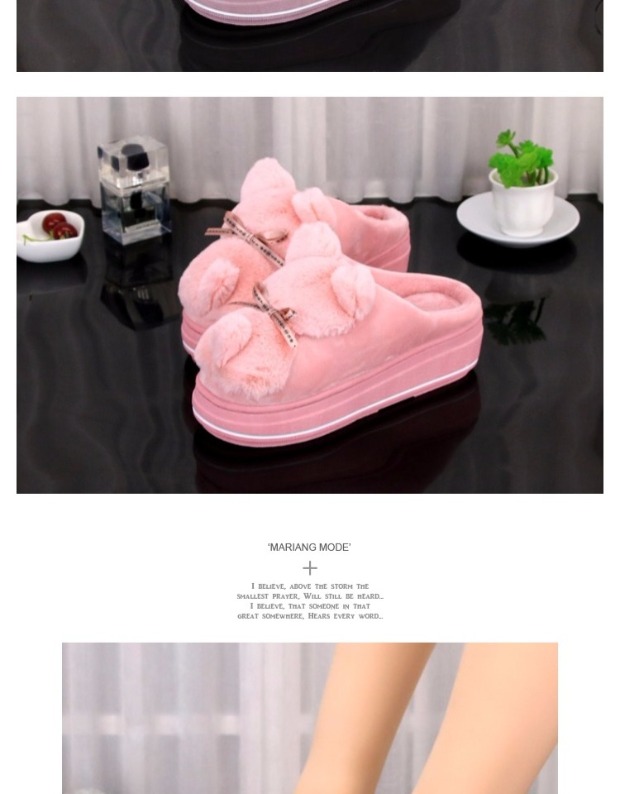 Dép cotton của phụ nữ với mùa đông nhà dày đáy giày lông dễ thương thời trang cao gót tóc trượt chống trượt tháng ấm giày giày sandal đế cao