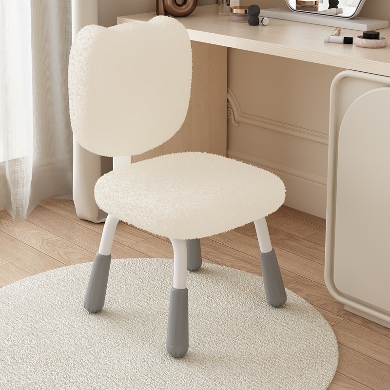 Lamb Wool Makeup Chair, Bear-Shaped Study Chair, Adjustable Height, Posture-Correcting Desk Stool, Study Room Chair