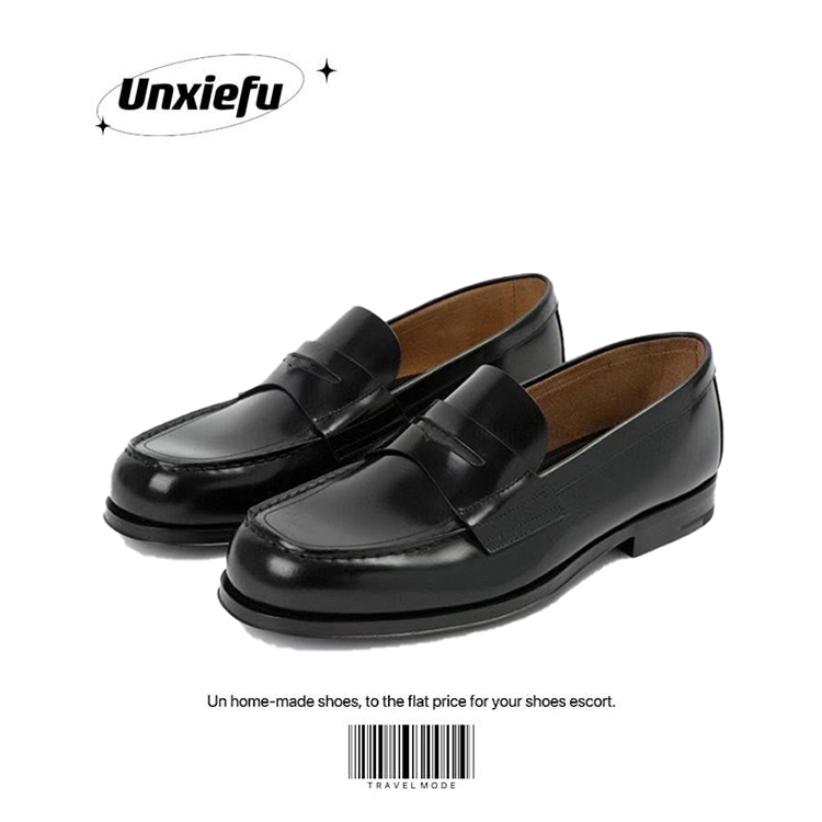 Unzizhi First Layer Cowhide Matte Classic Loafers Men's Slip-On Black Thin-Soled Derby Leather Shoes Women
