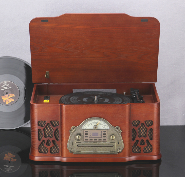 Máy ghi âm LP gỗ cổ điển cao cấp mới Máy nghe nhạc CD Máy ghi âm đài phát thanh retro USB 	kim đầu đĩa than pioneer	