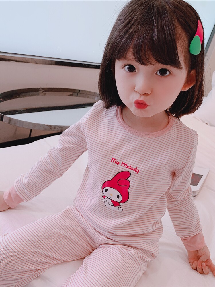 GIRLS STRIPED AUTUMN CLOTHES AND AUTUMN PANTS SET COTTON SPRING AND AUTUMN WINTER BABY GIRL UNDERWEAR TWO-PIECE SET CHILDRENS HOME WEAR TIDE