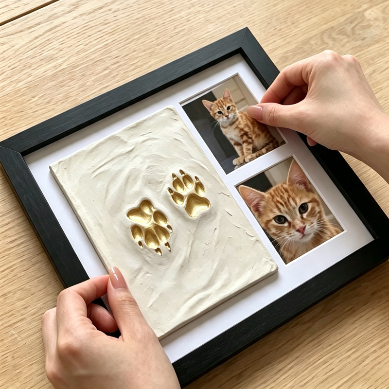 Xiaohongshu's Hot Item! Cat Paw Print Commemorative Photo Frame, Solid Wood Tabletop Decoration Picture Frame Ornament